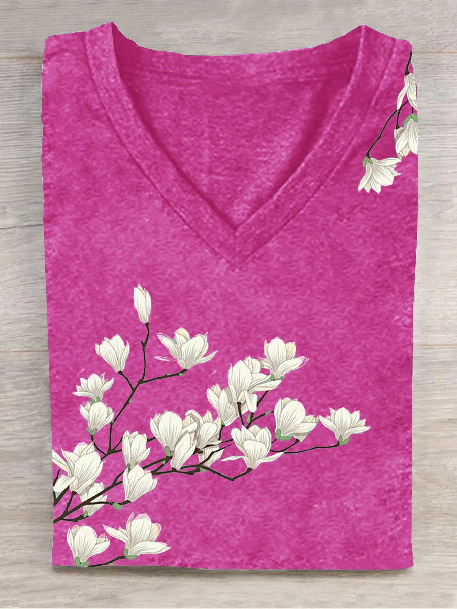 Casual Floral V Neck T-Shirt