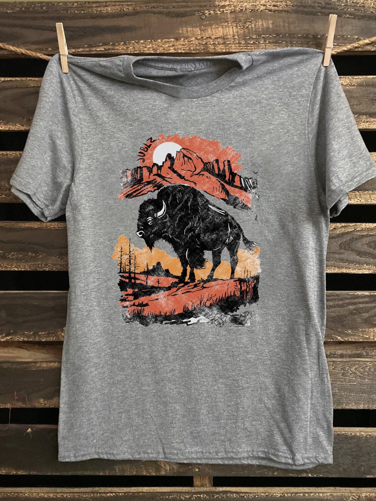 Crew Neck Cattle Western Style T-Shirt