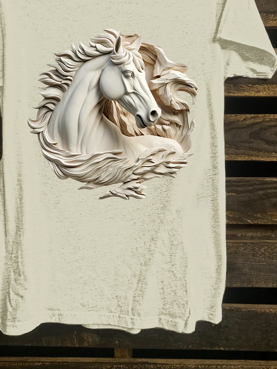 Cotton-Blend Western Style Crew Neck Horse T-Shirt