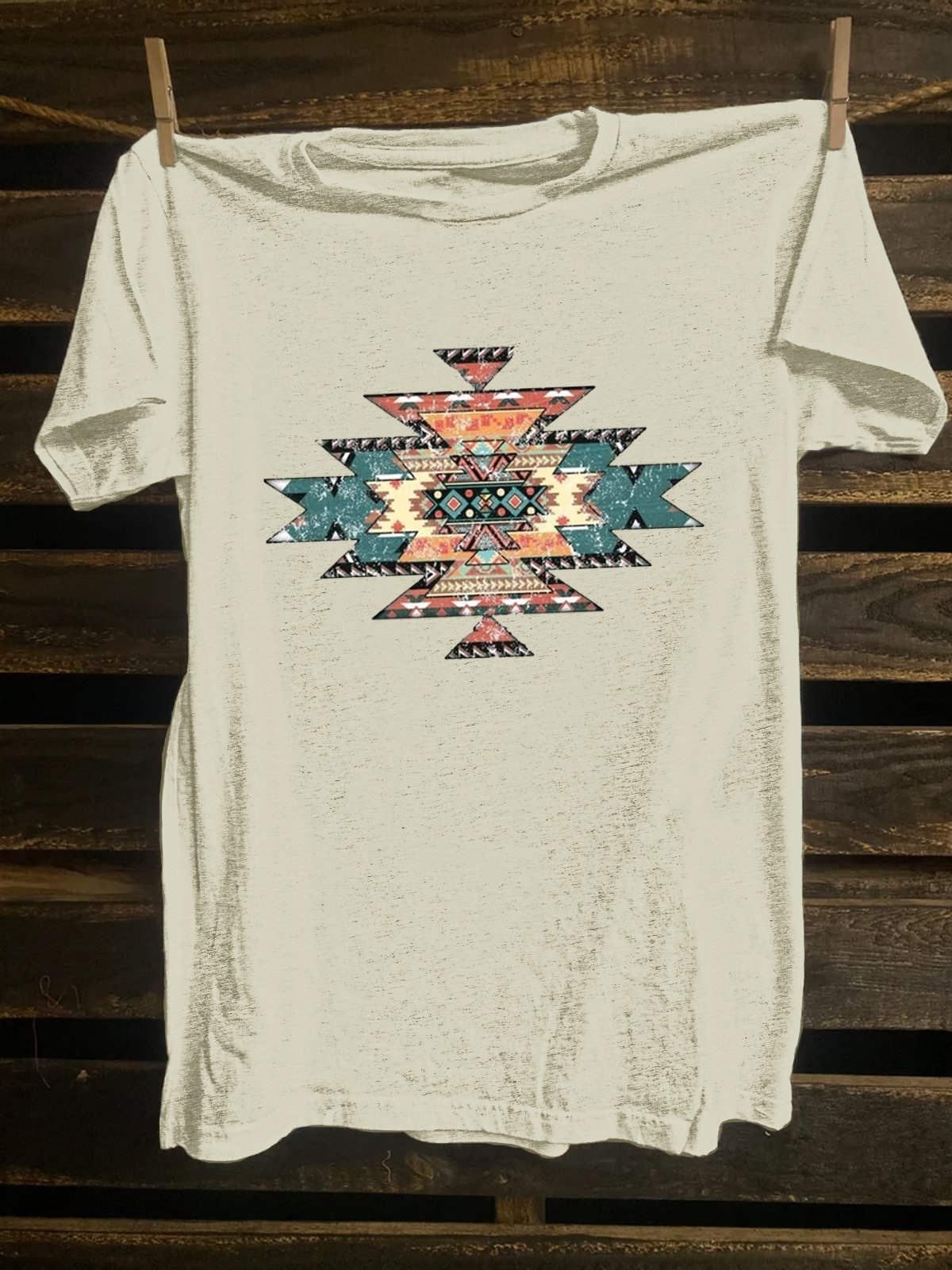 Western Style Loose Crew Neck Cotton-Blend T-Shirt