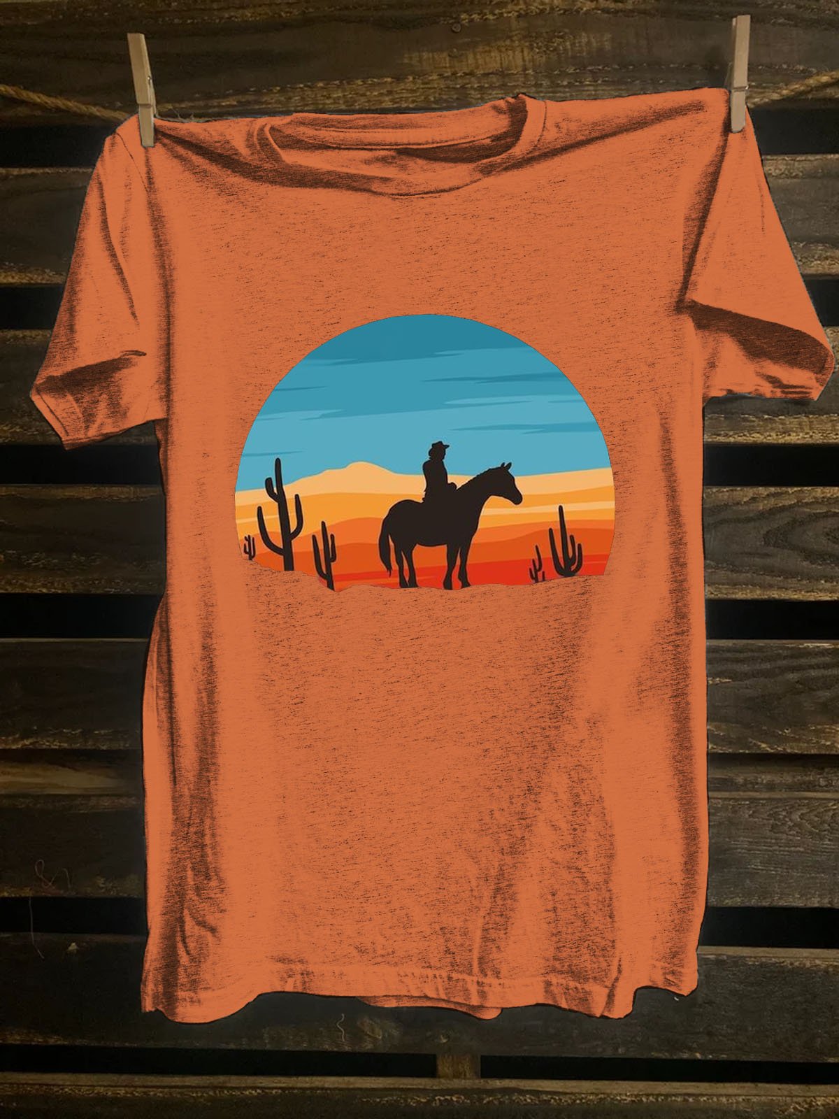 Scenery Crew Neck Cotton-Blend Western Style T-Shirt