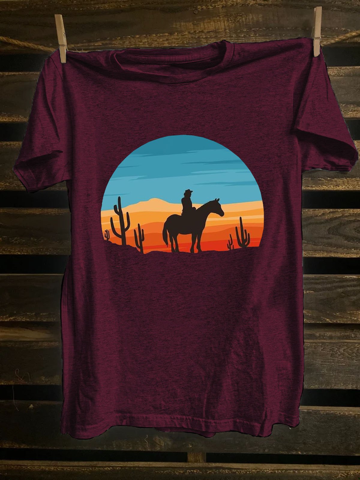 Scenery Crew Neck Cotton-Blend Western Style T-Shirt