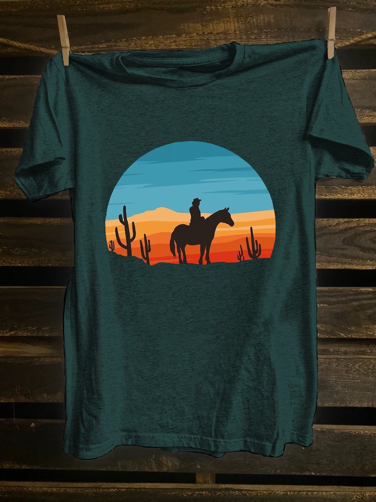 Scenery Crew Neck Cotton-Blend Western Style T-Shirt