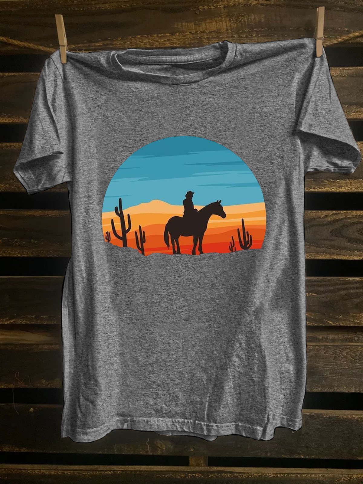 Scenery Crew Neck Cotton-Blend Western Style T-Shirt