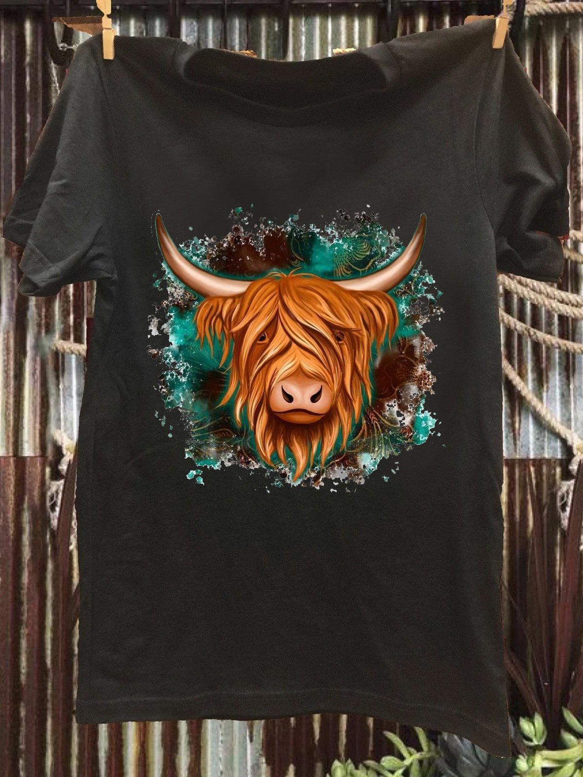 Western Style Highland Cow Western  T-Shirt