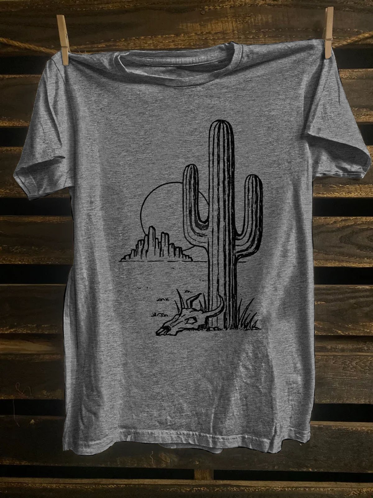 Cactus Western Style Crew Neck Cotton-Blend T-Shirt