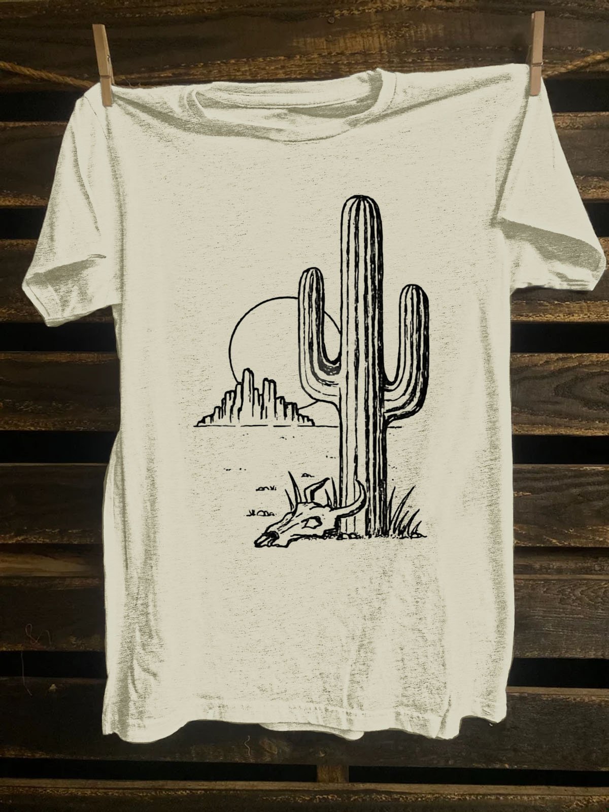 Cactus Western Style Crew Neck Cotton-Blend T-Shirt