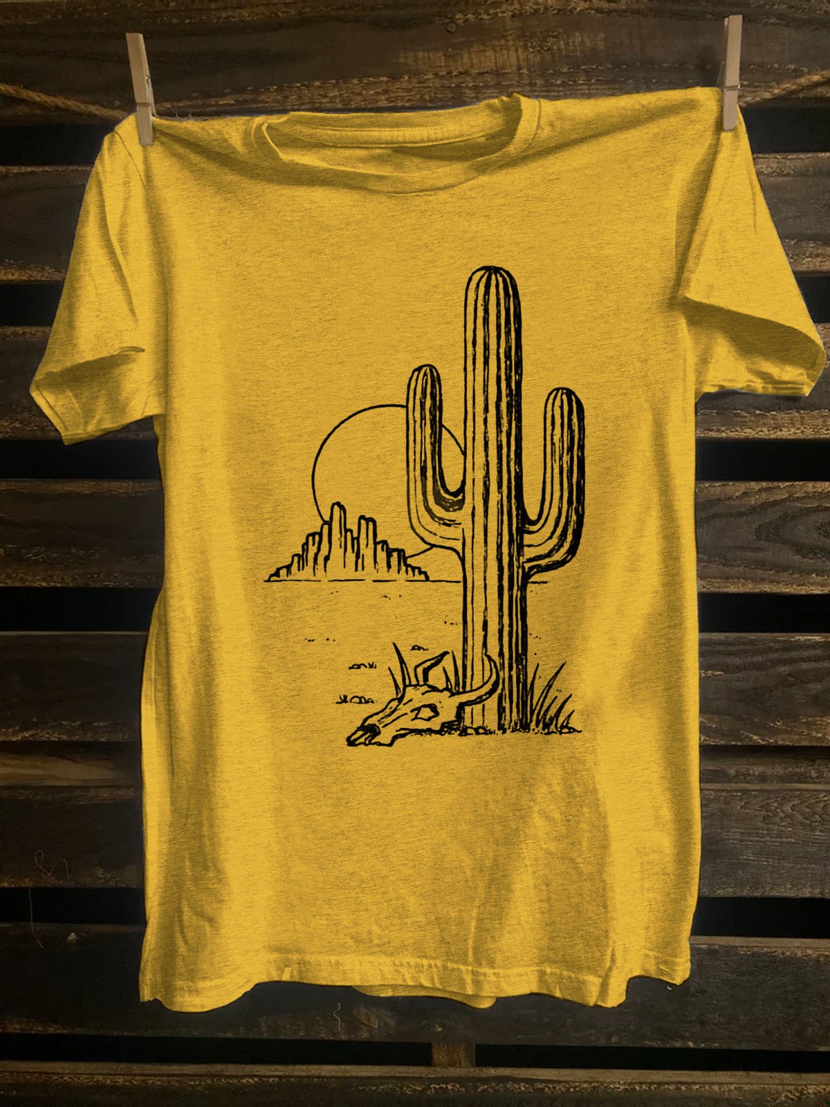 Cactus Western Style Crew Neck Cotton-Blend T-Shirt