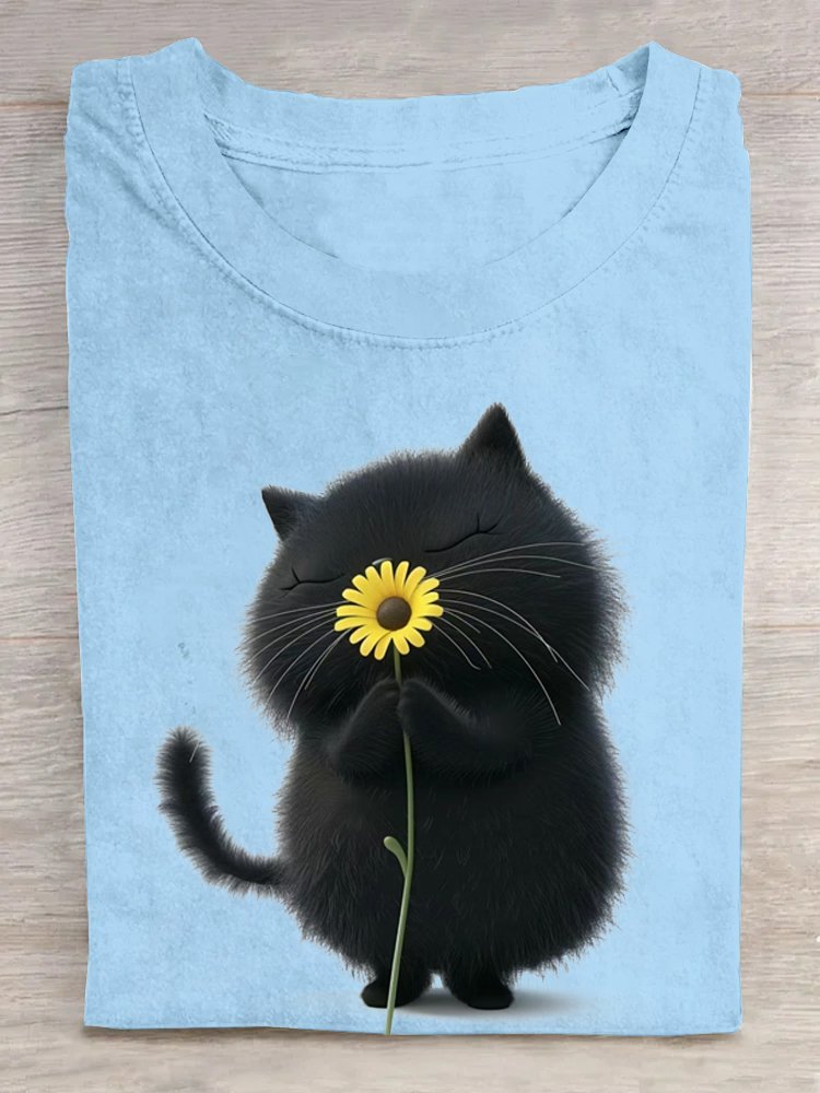 Loose Casual Cat Cotton T-Shirt