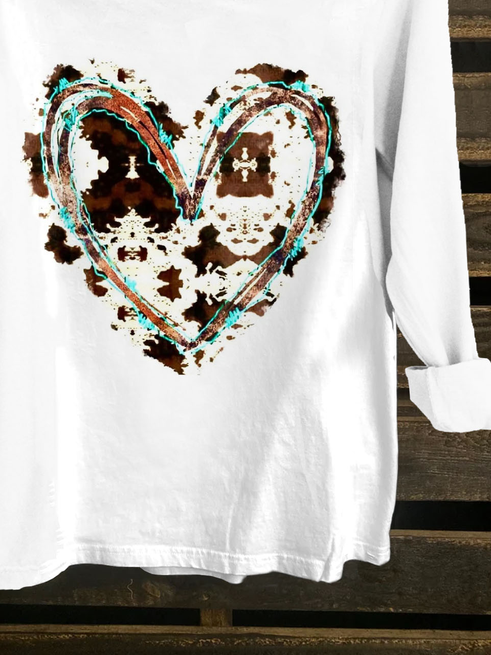 Western Style Abstract Heart Printed T-Shirt