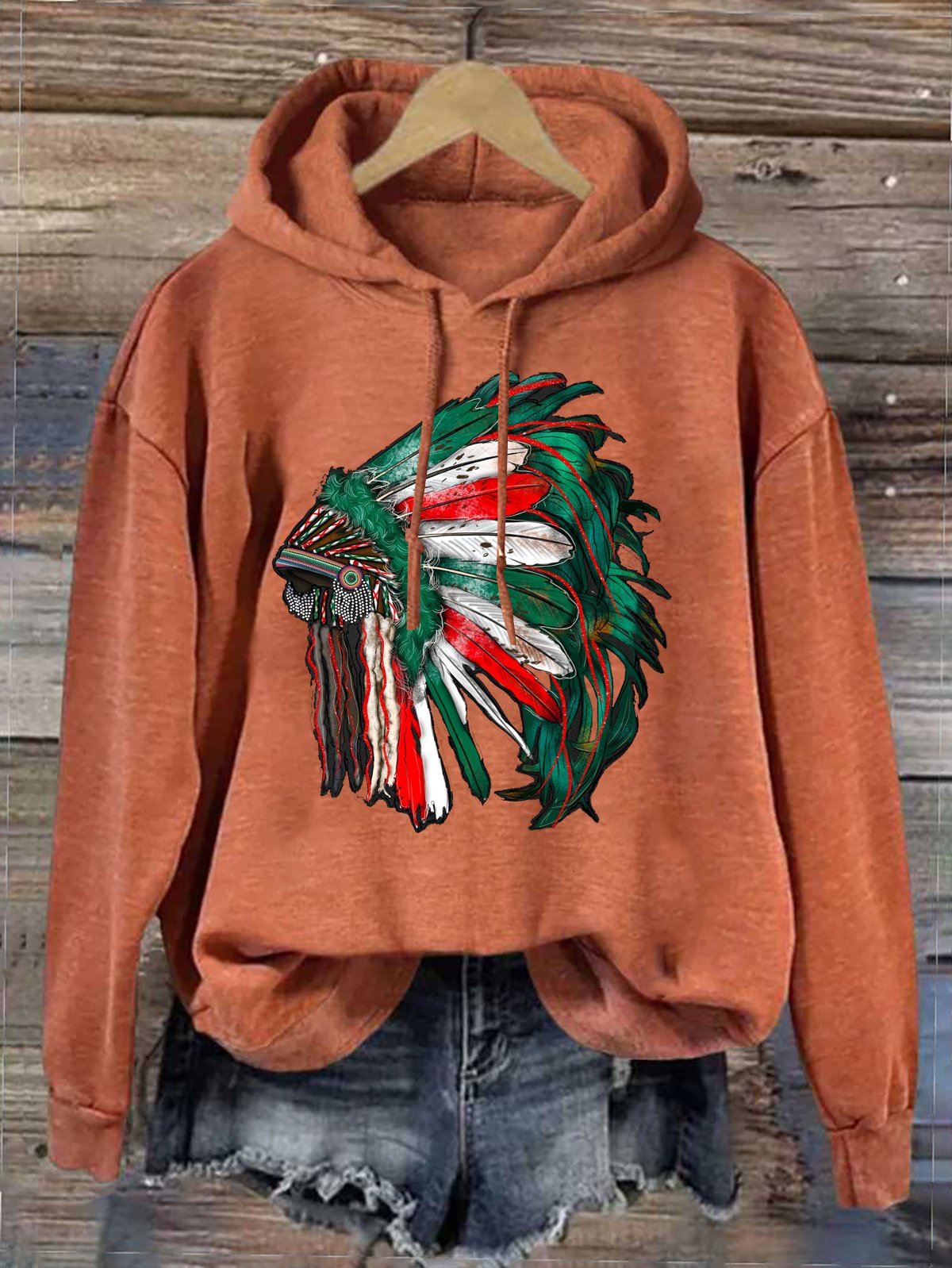 Feather Pattern Western Style Hoodie