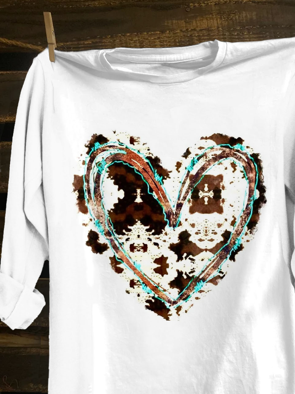 Western Style Abstract Heart Printed T-Shirt