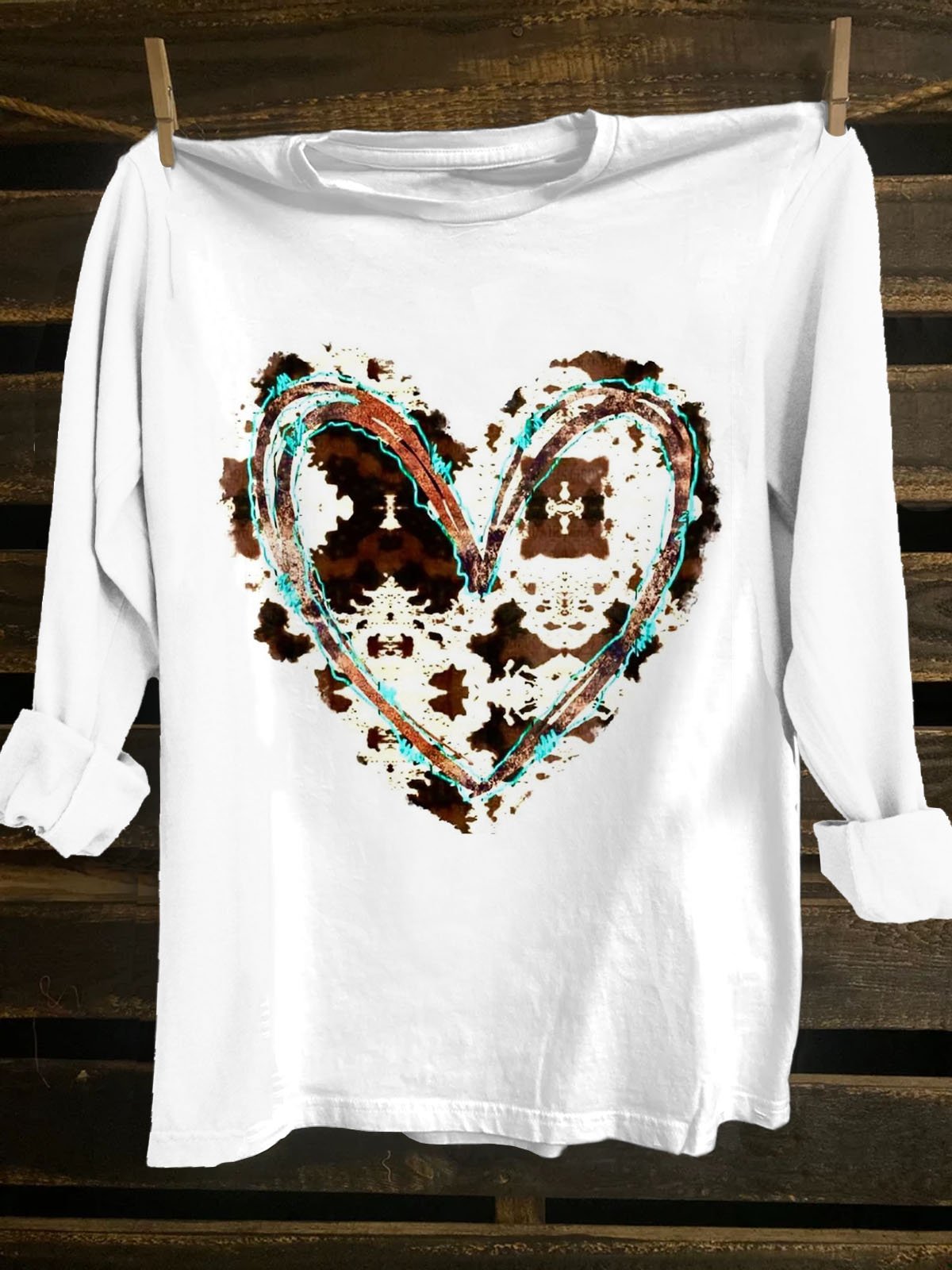 Western Style Abstract Heart Printed T-Shirt