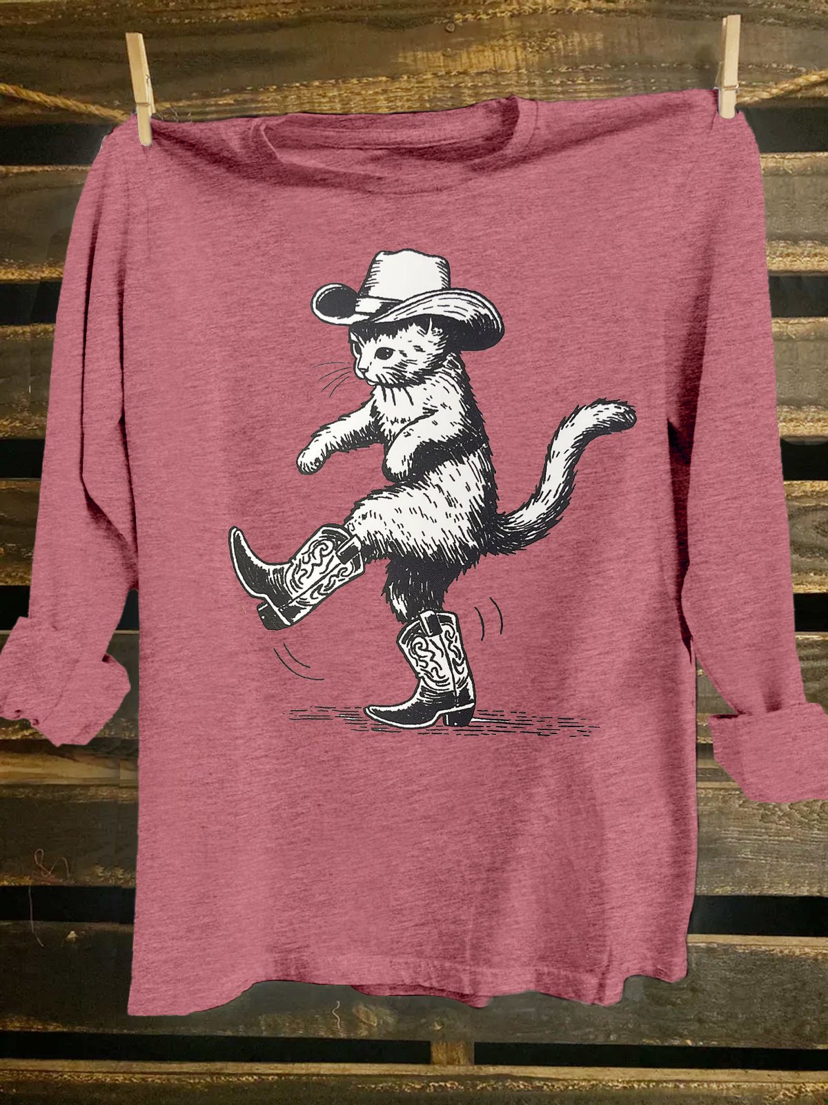 Crew Neck Cotton-Blend Western Style Loose T-Shirt