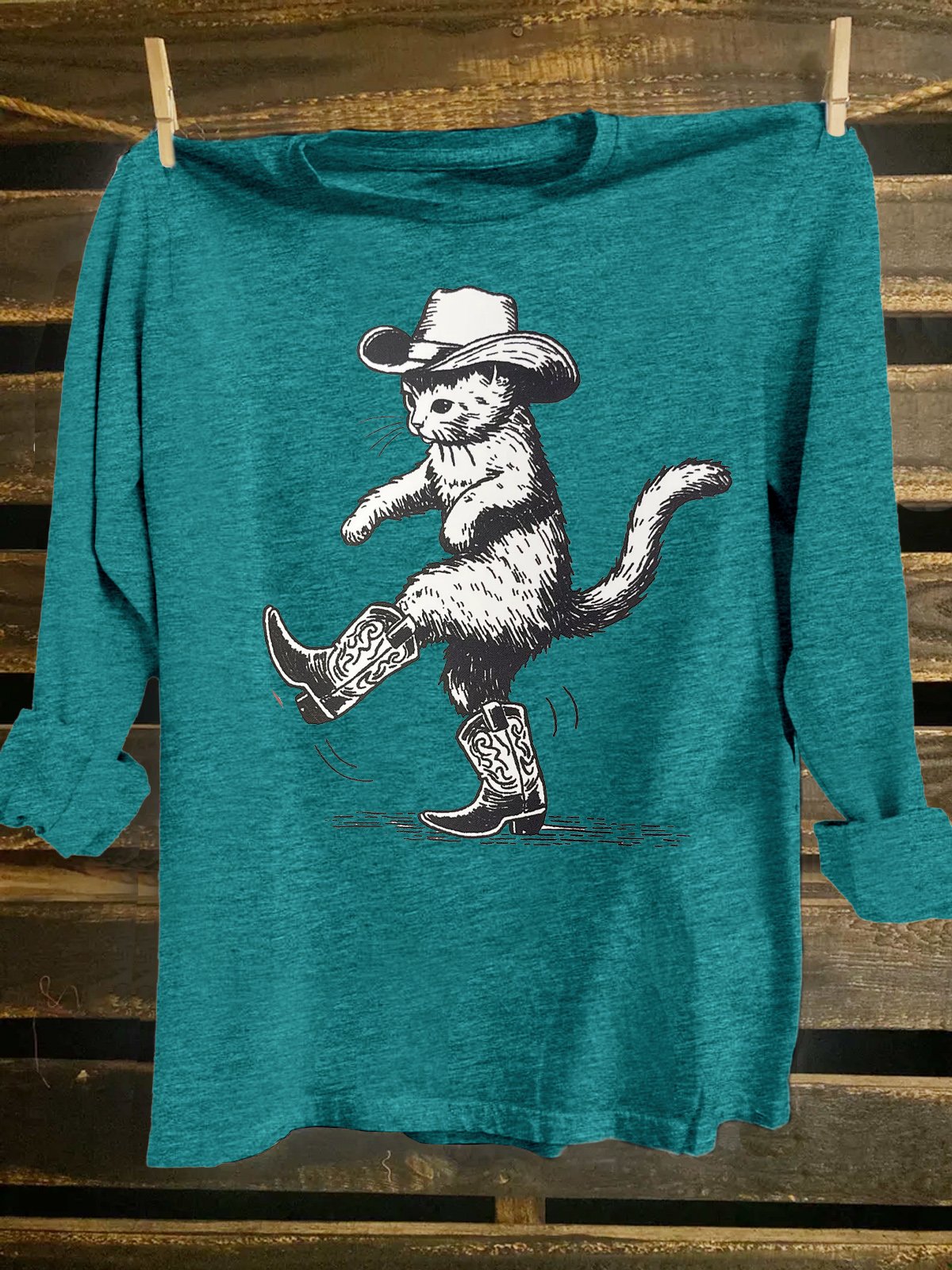 Crew Neck Cotton-Blend Western Style Loose T-Shirt