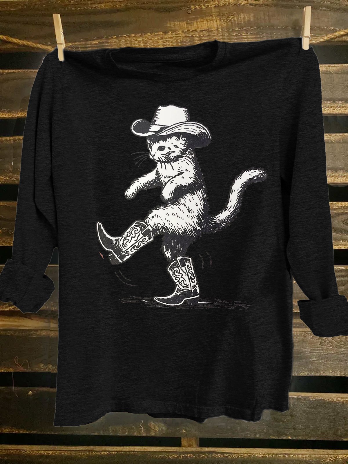 Crew Neck Cotton-Blend Western Style Loose T-Shirt