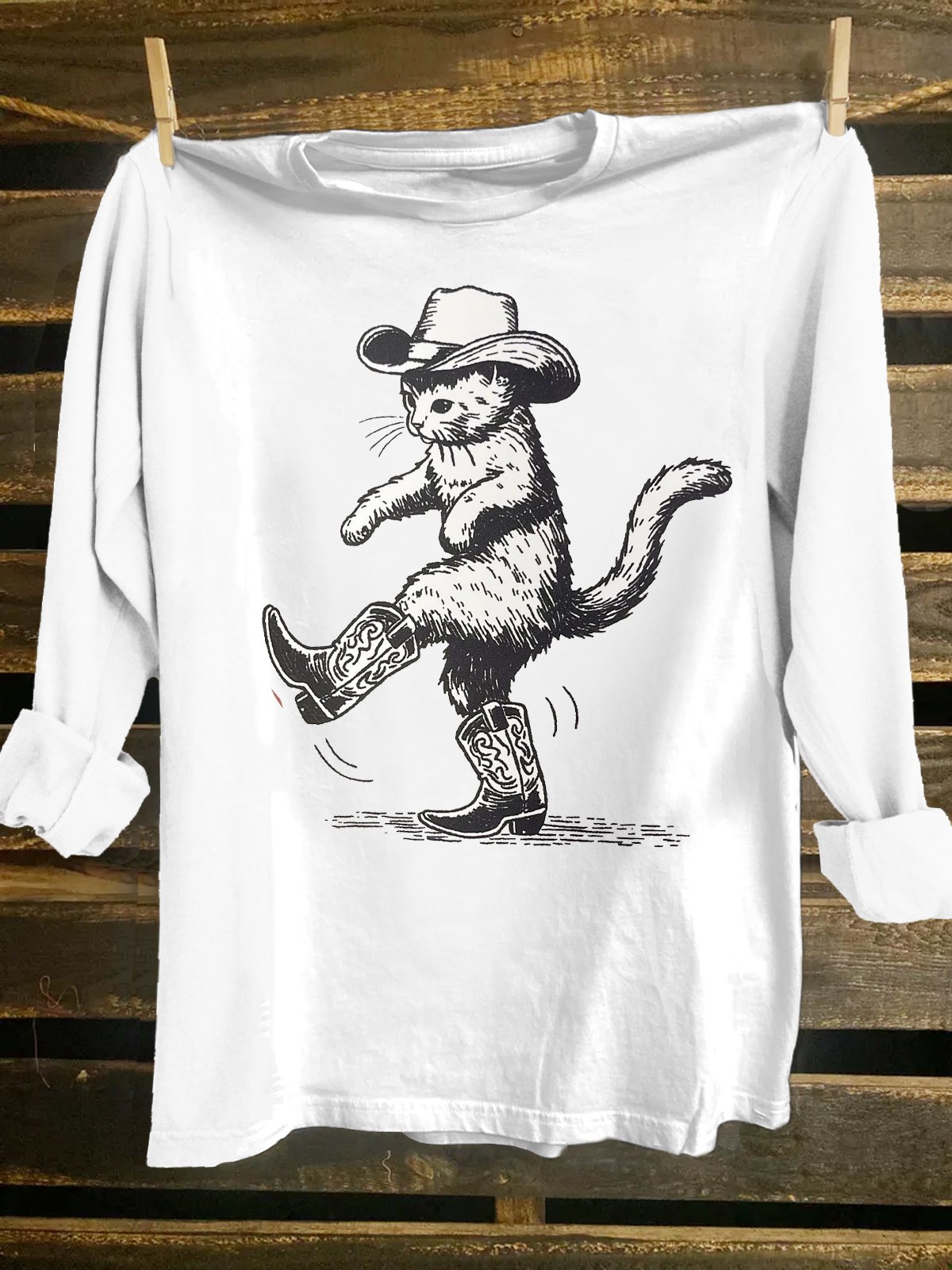 Crew Neck Cotton-Blend Western Style Loose T-Shirt