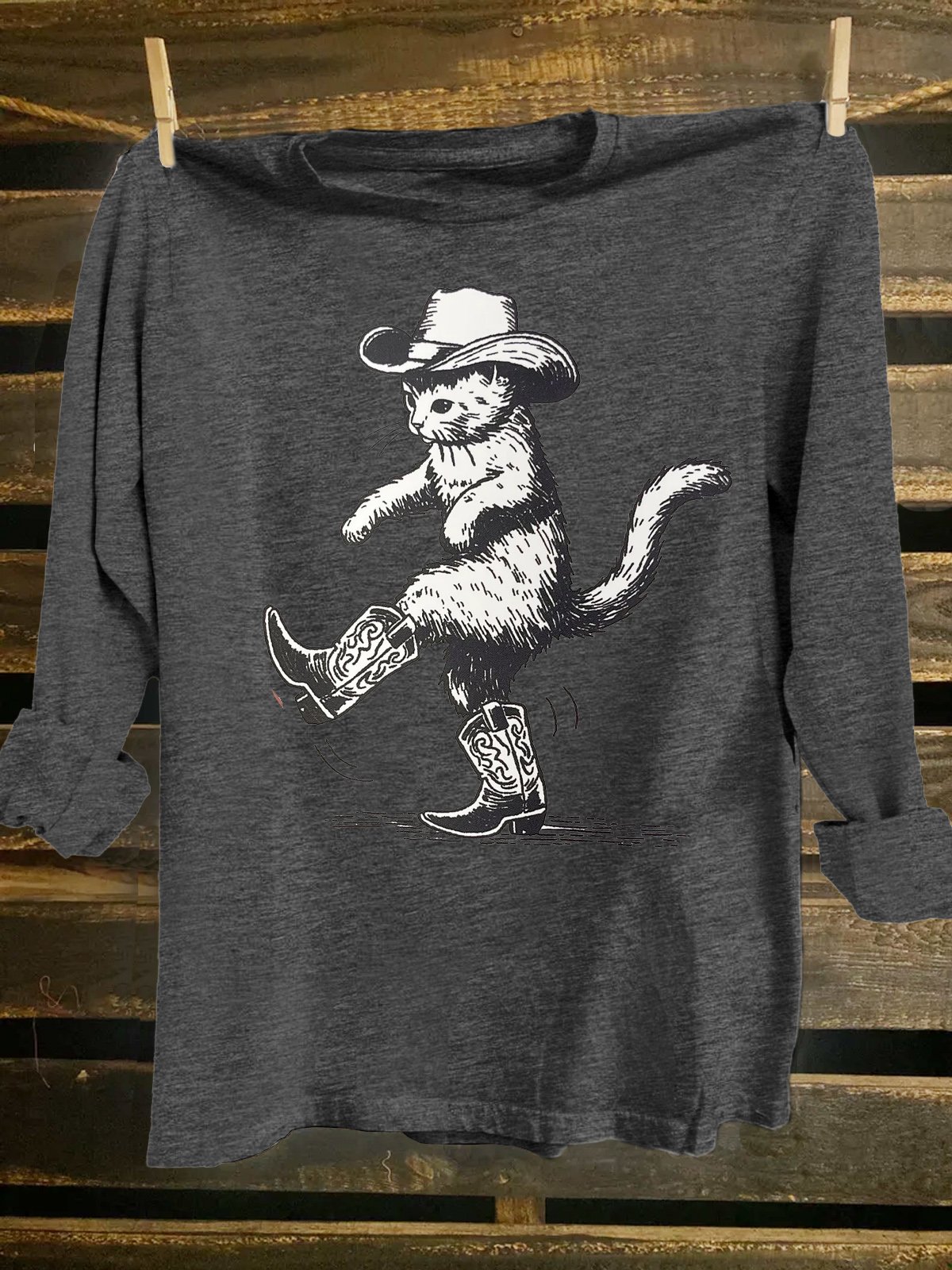 Crew Neck Cotton-Blend Western Style Loose T-Shirt