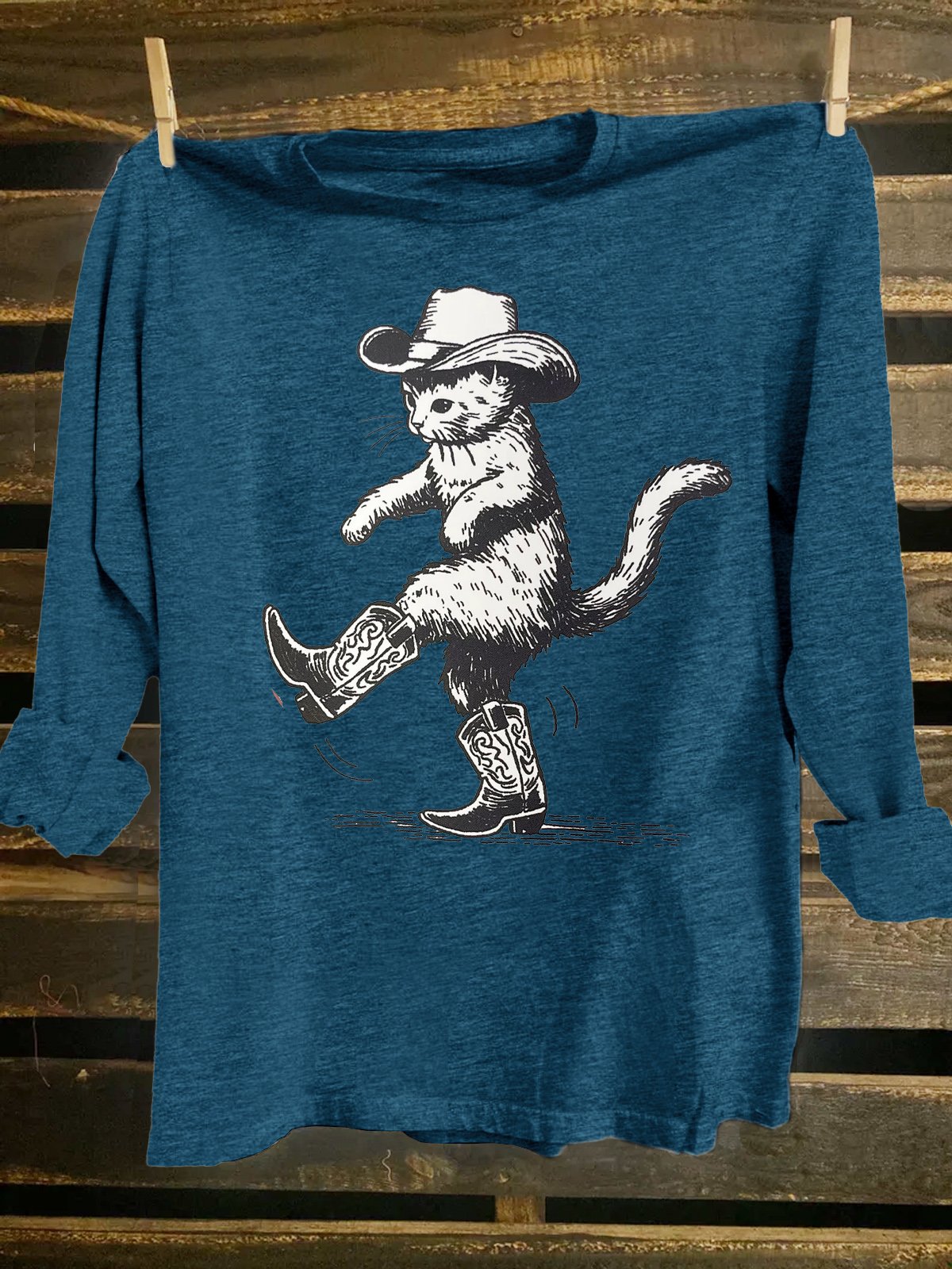 Crew Neck Cotton-Blend Western Style Loose T-Shirt