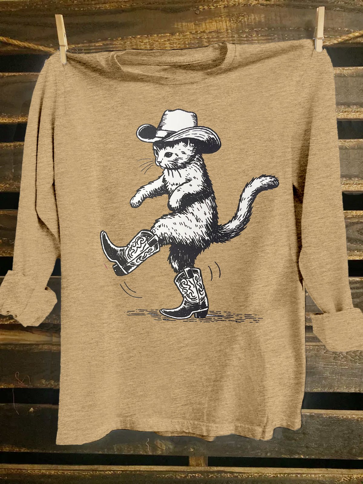 Crew Neck Cotton-Blend Western Style Loose T-Shirt