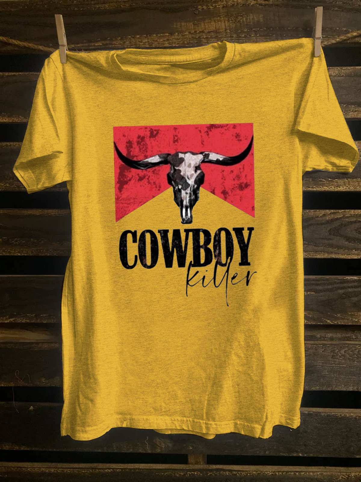 Western Style Crew Neck Cotton-Blend T-Shirt