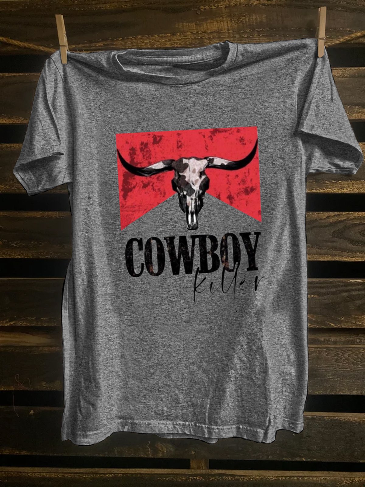 Western Style Crew Neck Cotton-Blend T-Shirt