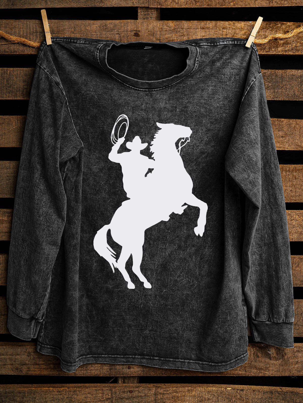 Horse Printed Distressing Western Style Sweatshirt