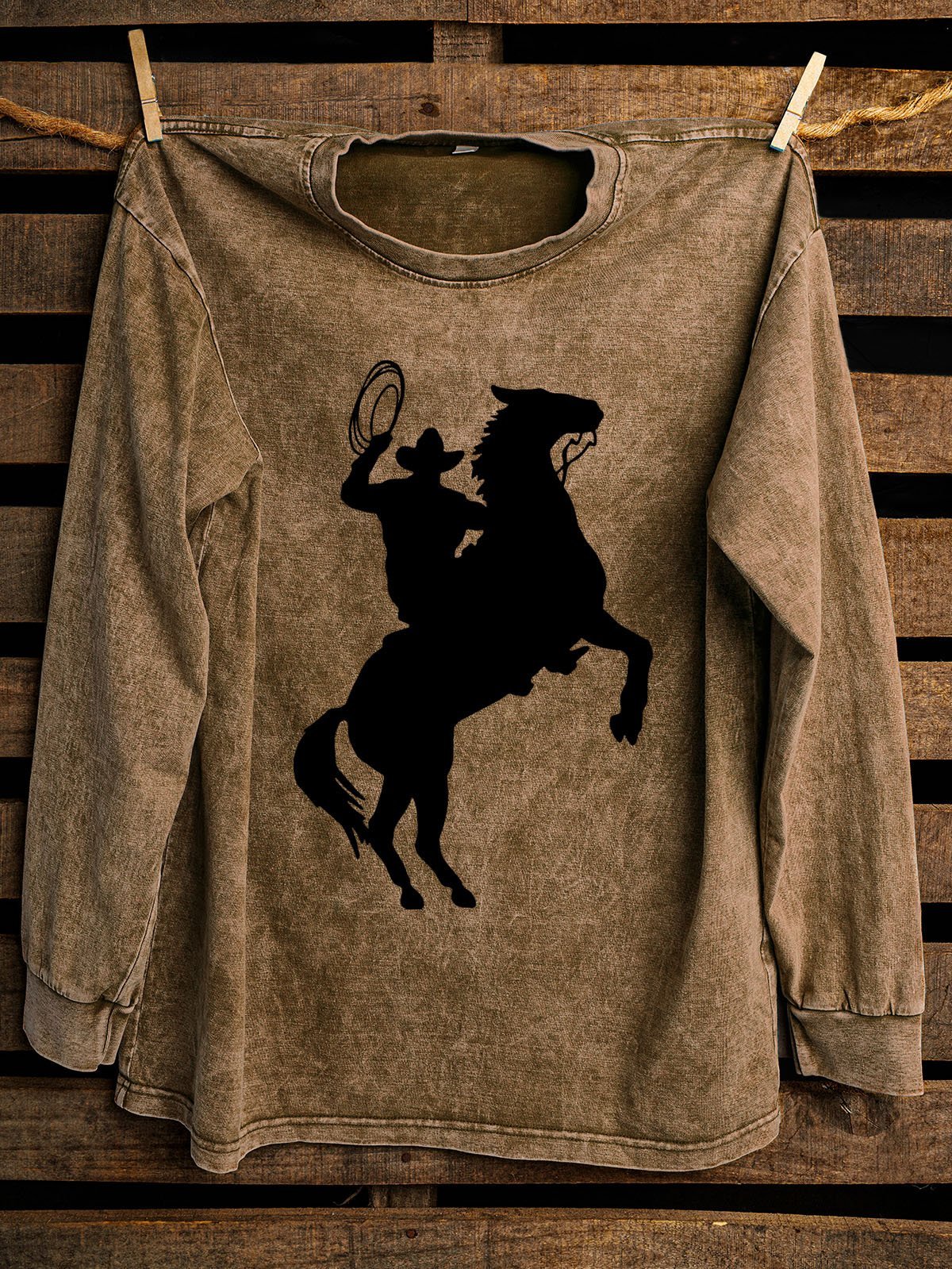 Horse Printed Distressing Western Style Sweatshirt