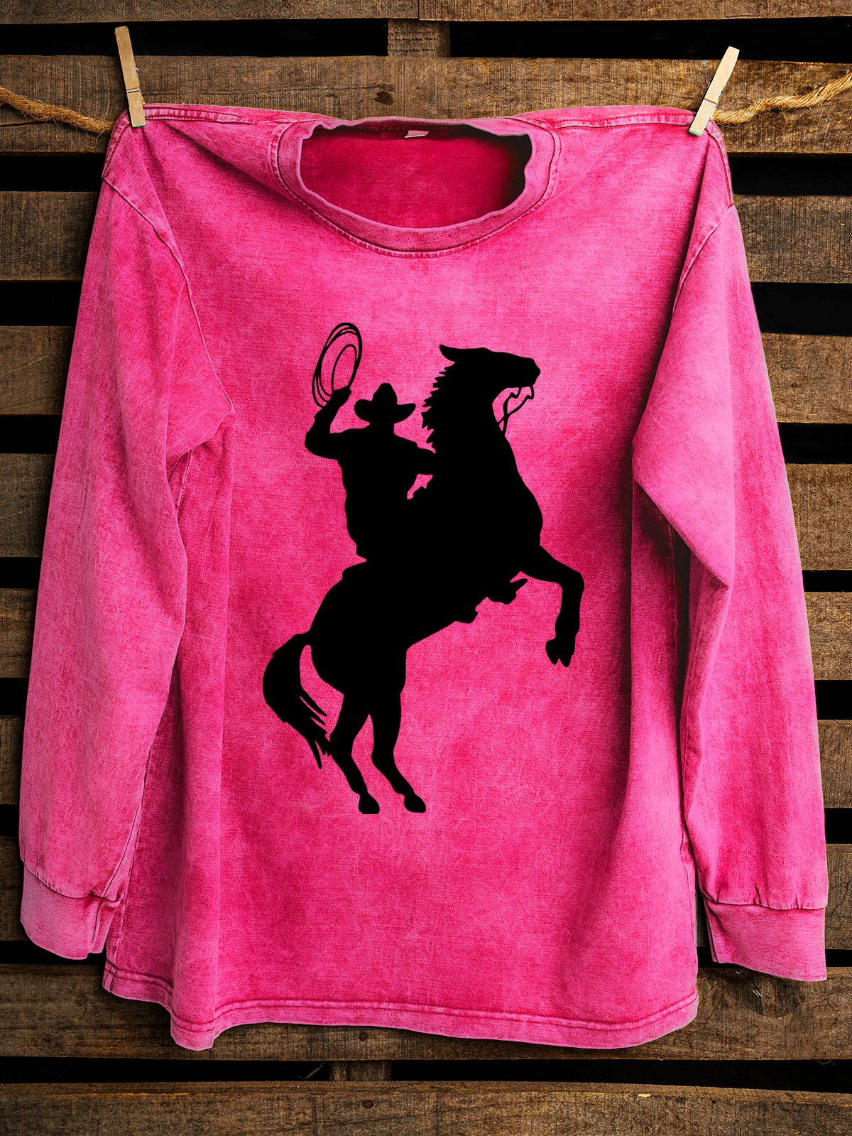 Horse Printed Distressing Western Style Sweatshirt