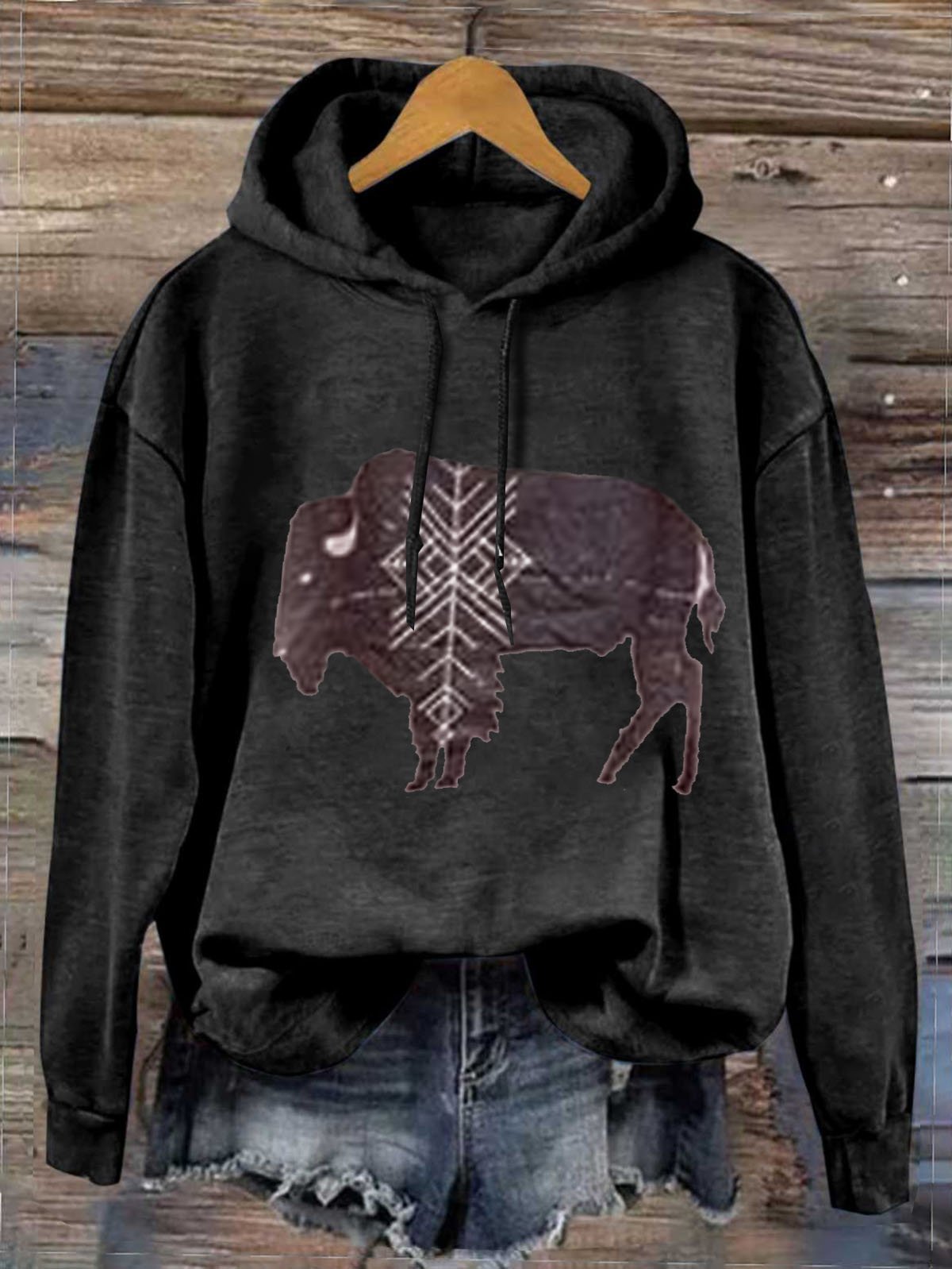 Western Style Loose Abstract Cattle Hoodie