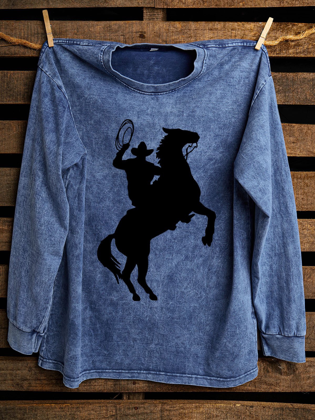 Horse Printed Distressing Western Style Sweatshirt