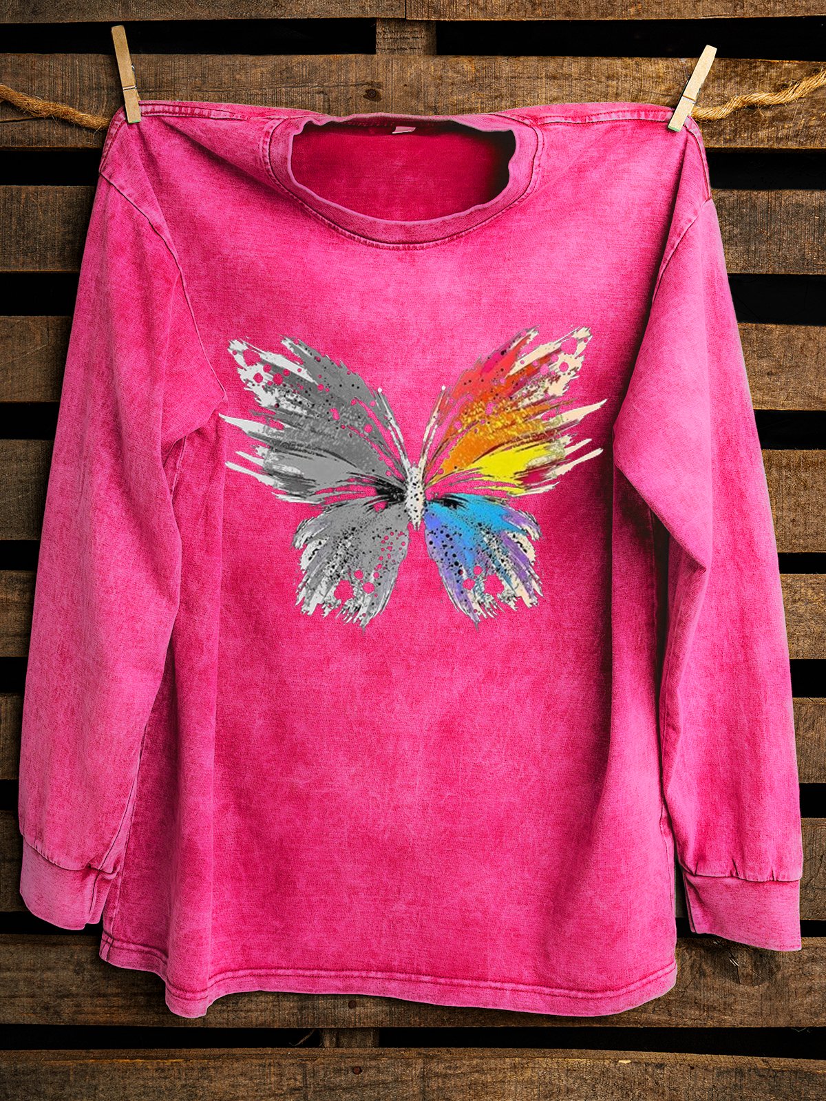 Western Style Distressing Butterfly Cotton Sweatshirt