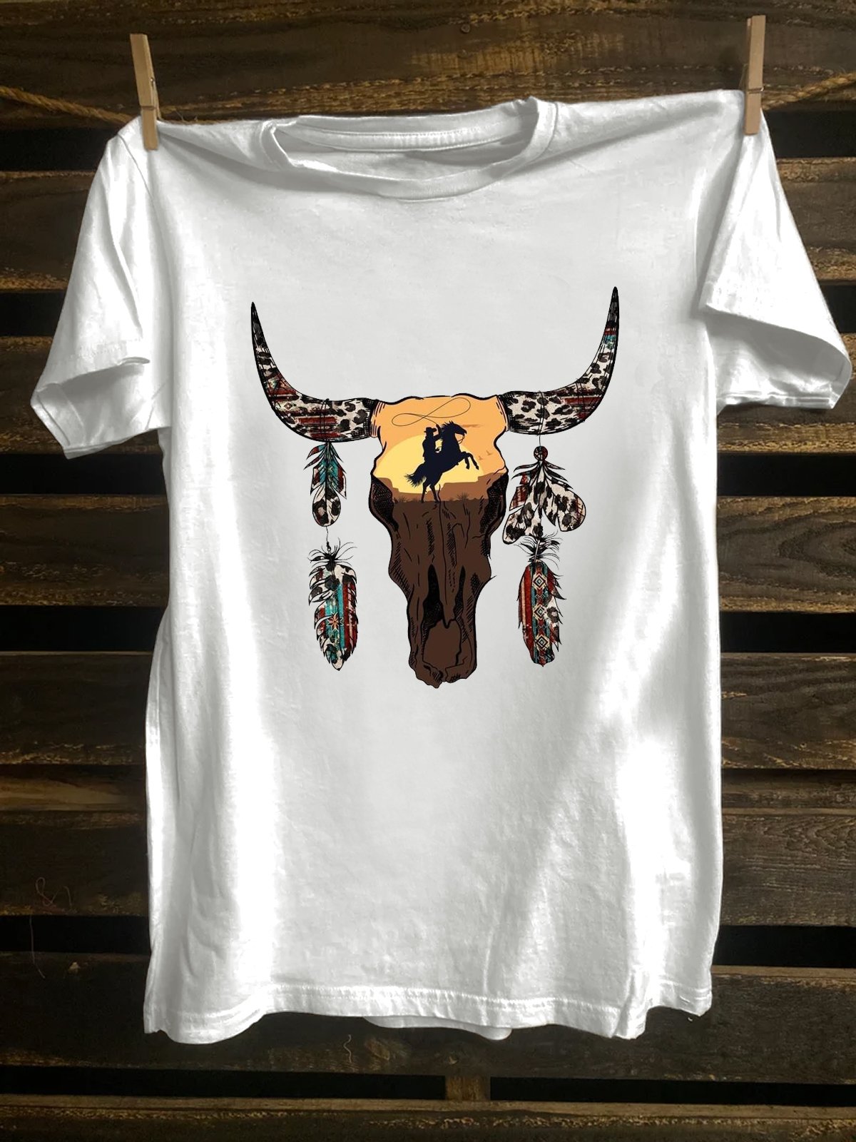 Western Style Loose Cotton-Blend Crew Neck T-Shirt