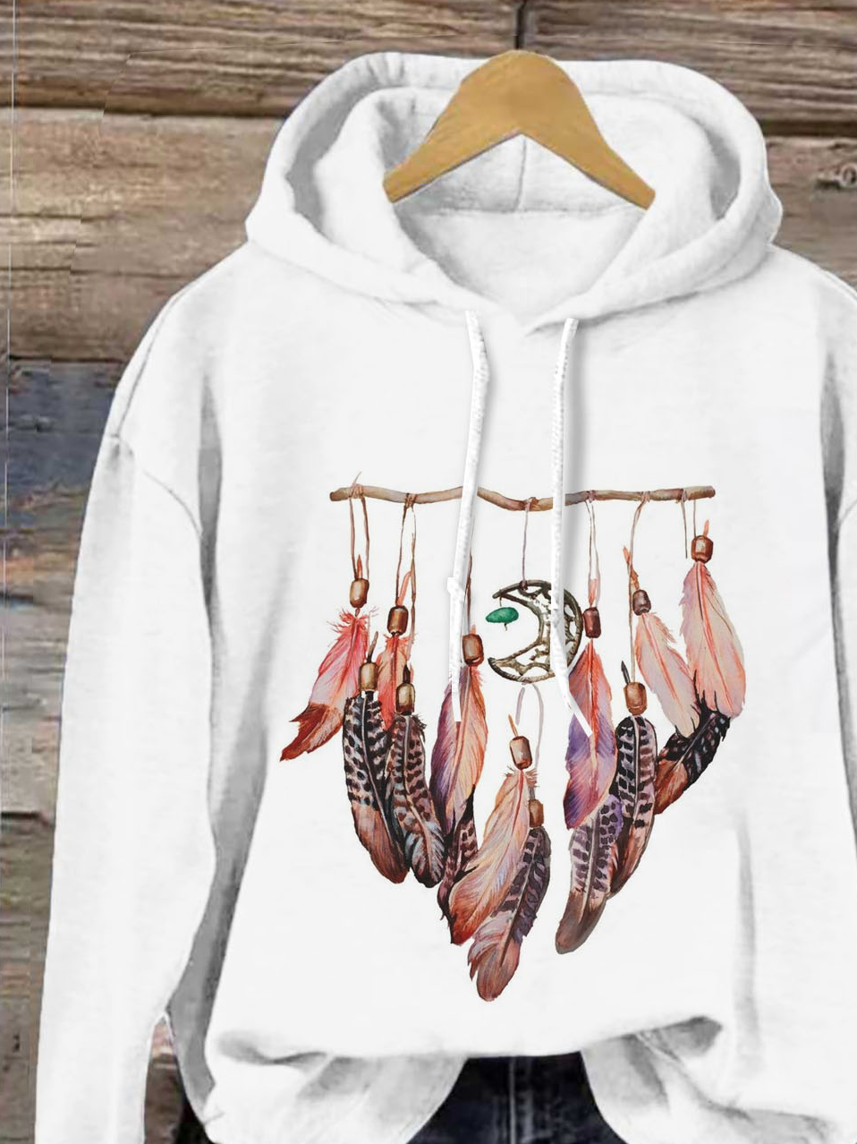 Loose Western Style Feather Pattern Hoodie Hoodie