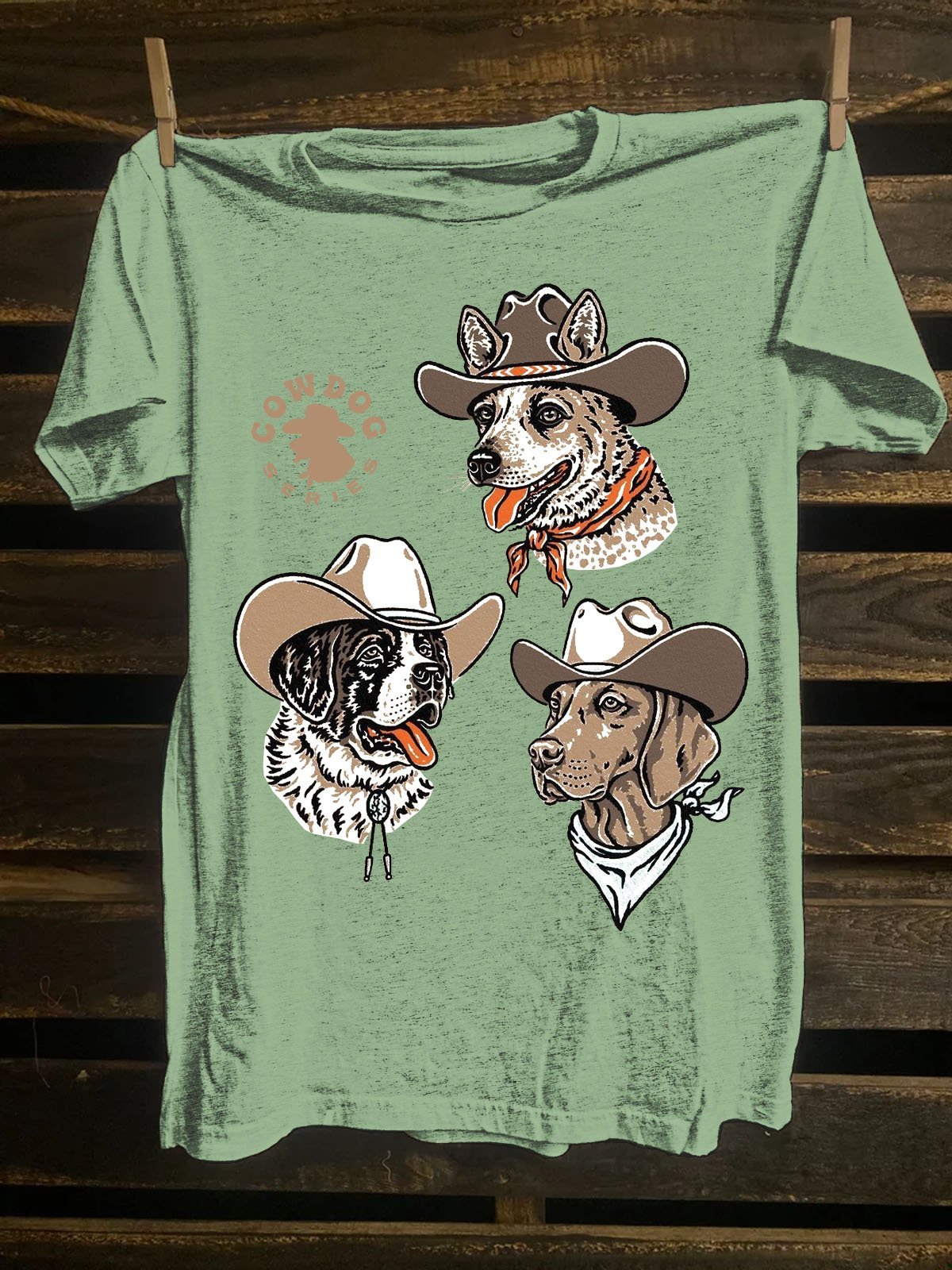 Funny Dog Printed  Western Style Cotton-Blend Crew Neck T-Shirt