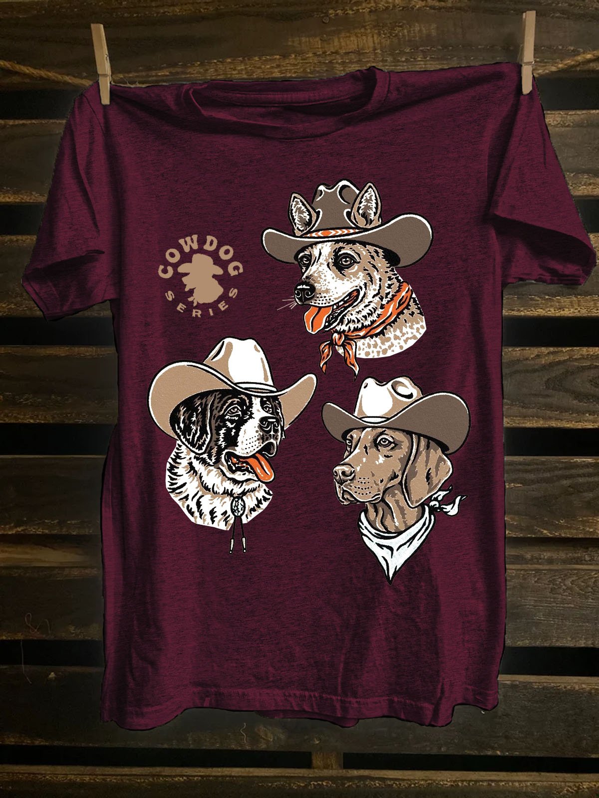 Funny Dog Printed  Western Style Cotton-Blend Crew Neck T-Shirt