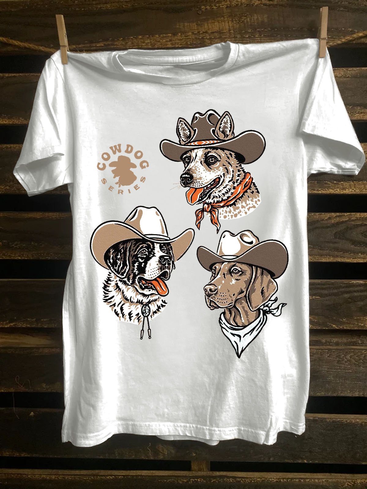 Funny Dog Printed  Western Style Cotton-Blend Crew Neck T-Shirt