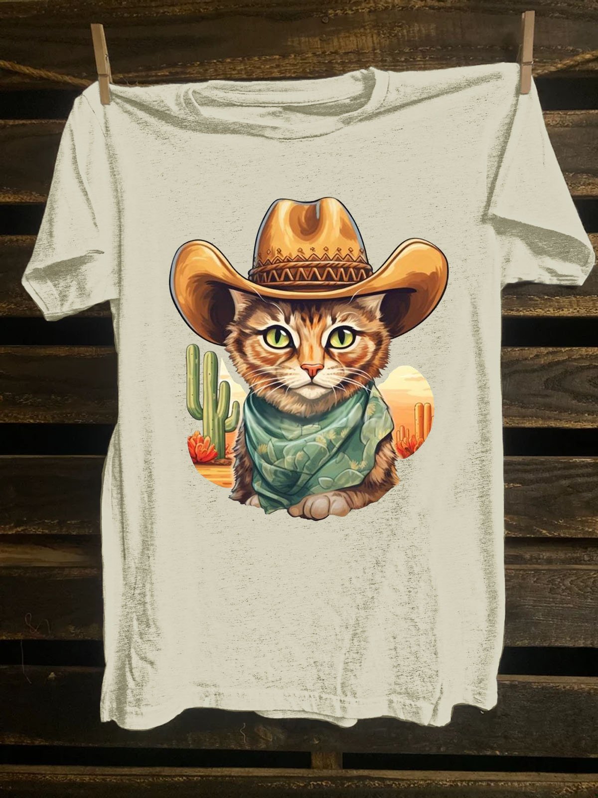 Funny Cat Printed Western Style Short Sleeve T-Shirt