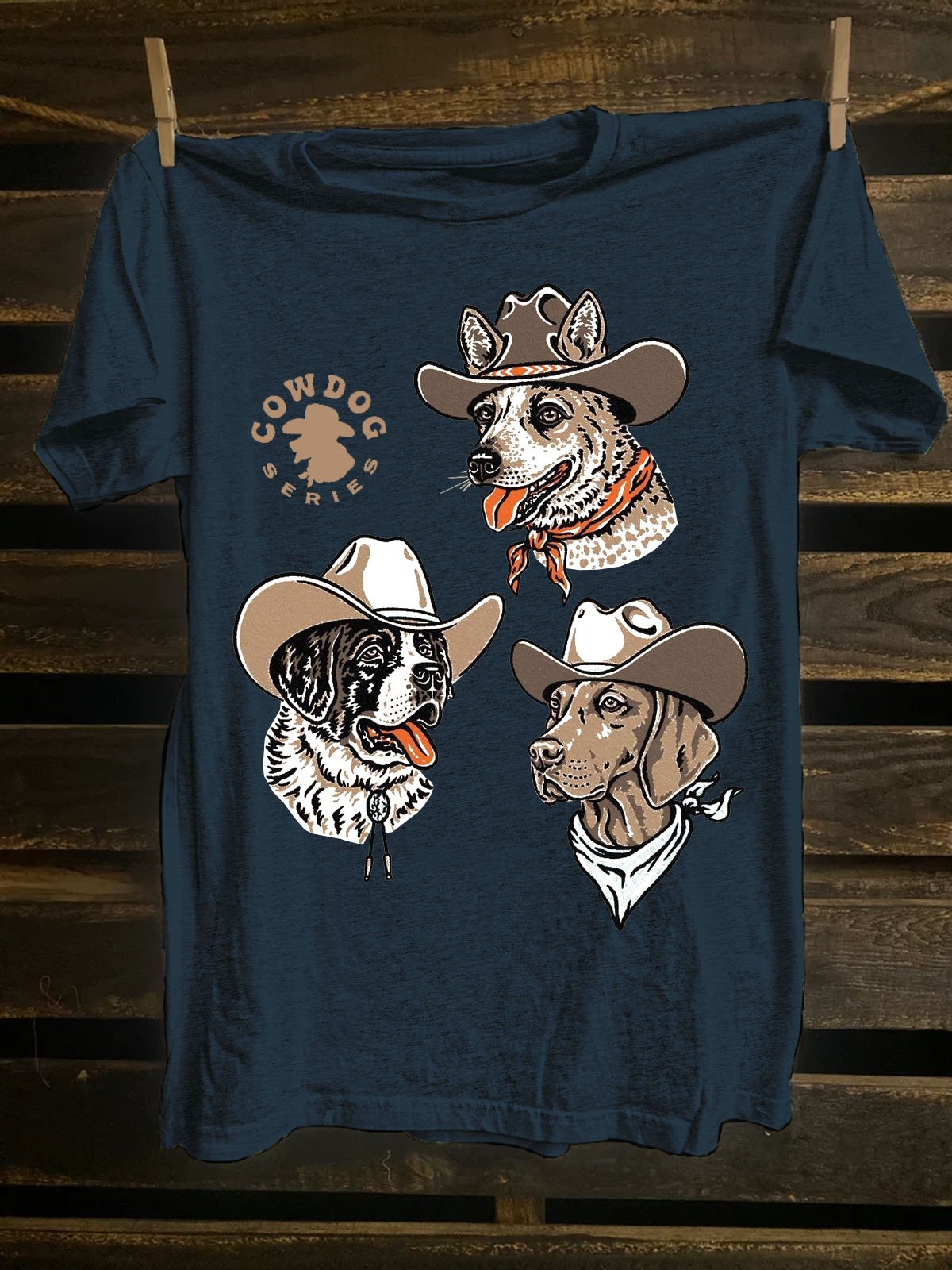 Funny Dog Printed  Western Style Cotton-Blend Crew Neck T-Shirt