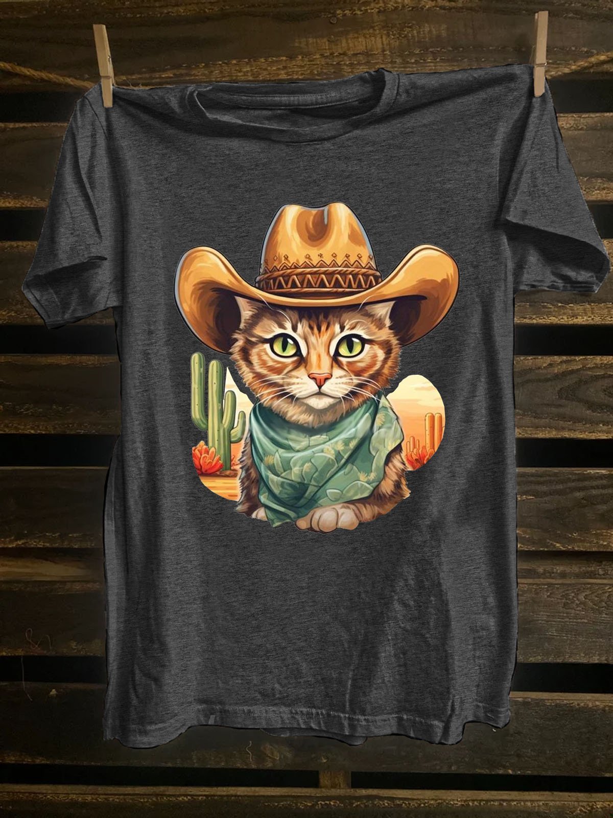 Funny Cat Printed Western Style Short Sleeve T-Shirt