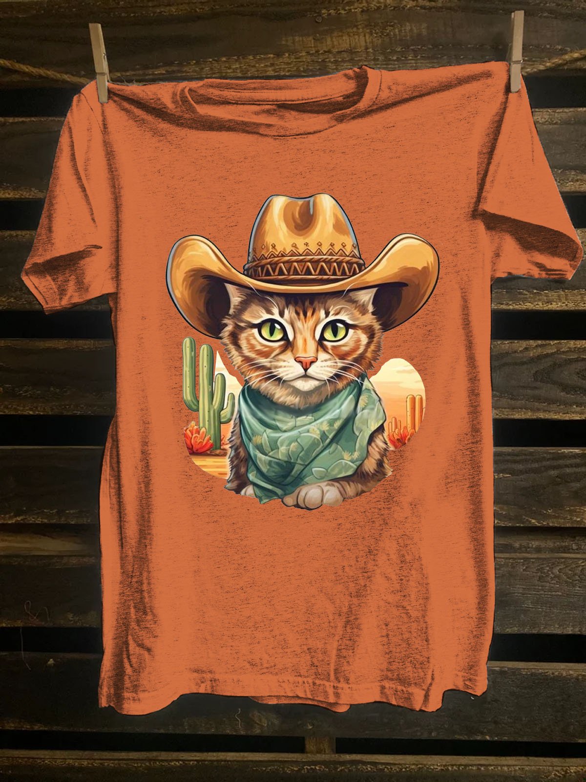 Funny Cat Printed Western Style Short Sleeve T-Shirt