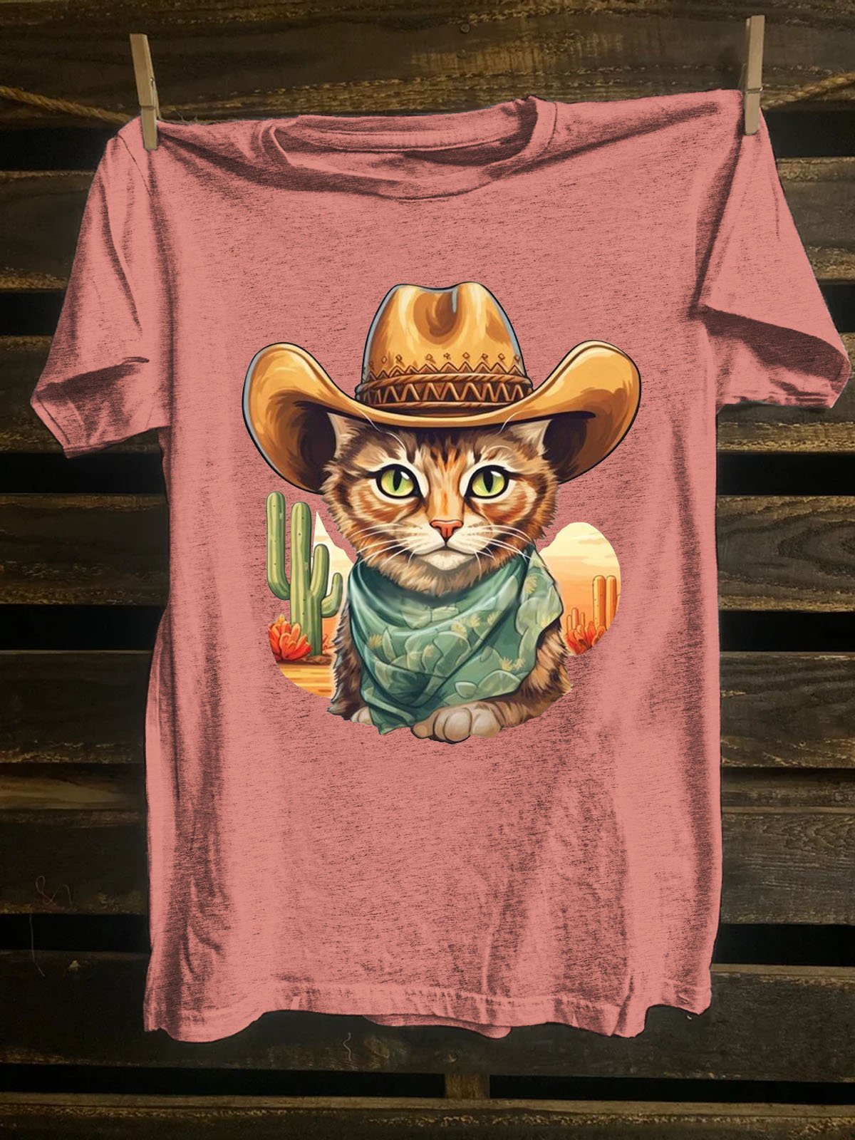 Funny Cat Printed Western Style Short Sleeve T-Shirt