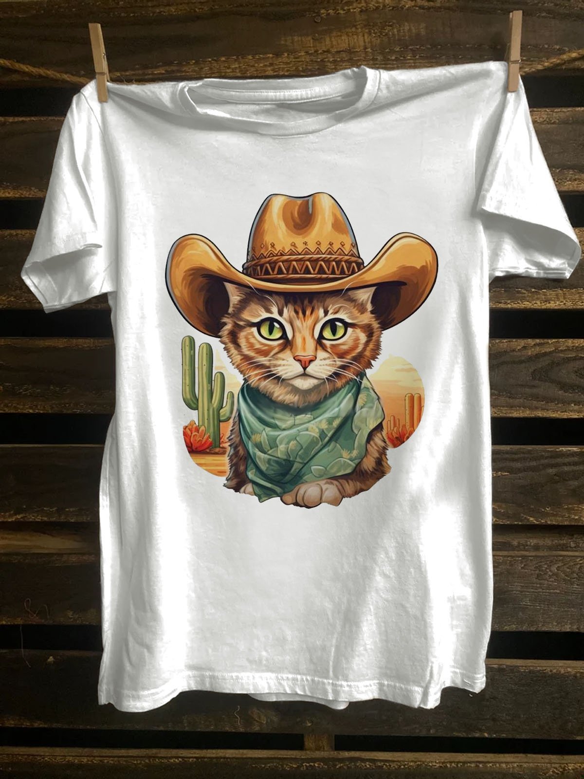 Funny Cat Printed Western Style Short Sleeve T-Shirt