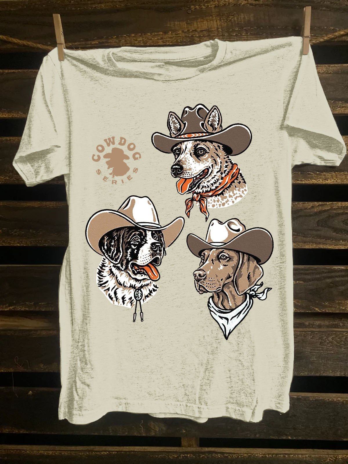 Funny Dog Printed  Western Style Cotton-Blend Crew Neck T-Shirt