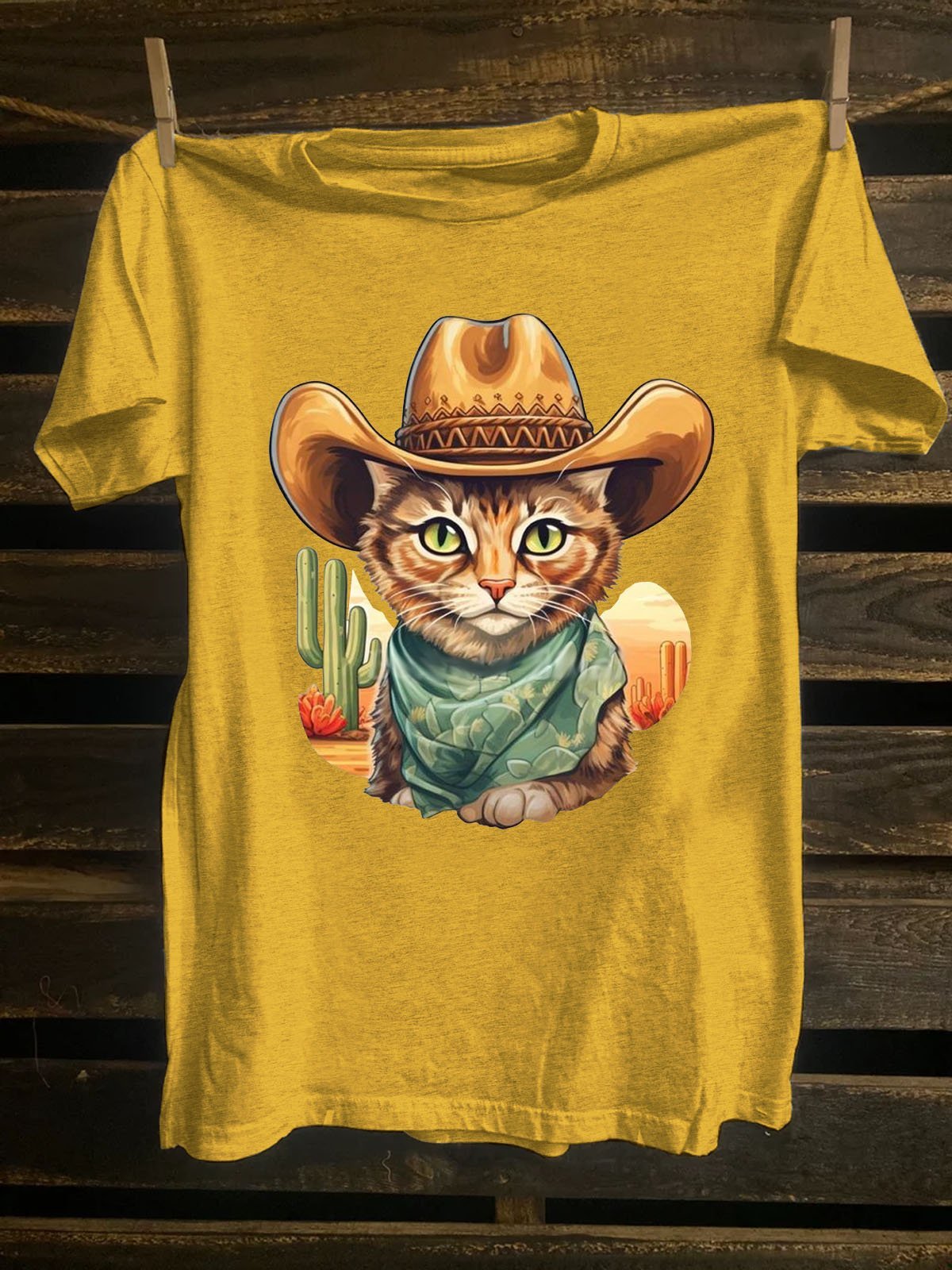 Funny Cat Printed Western Style Short Sleeve T-Shirt