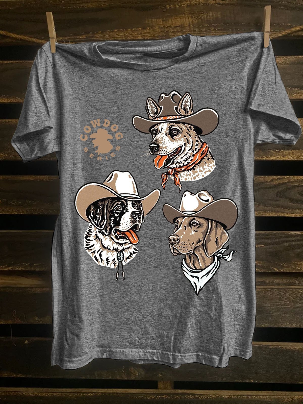 Funny Dog Printed  Western Style Cotton-Blend Crew Neck T-Shirt