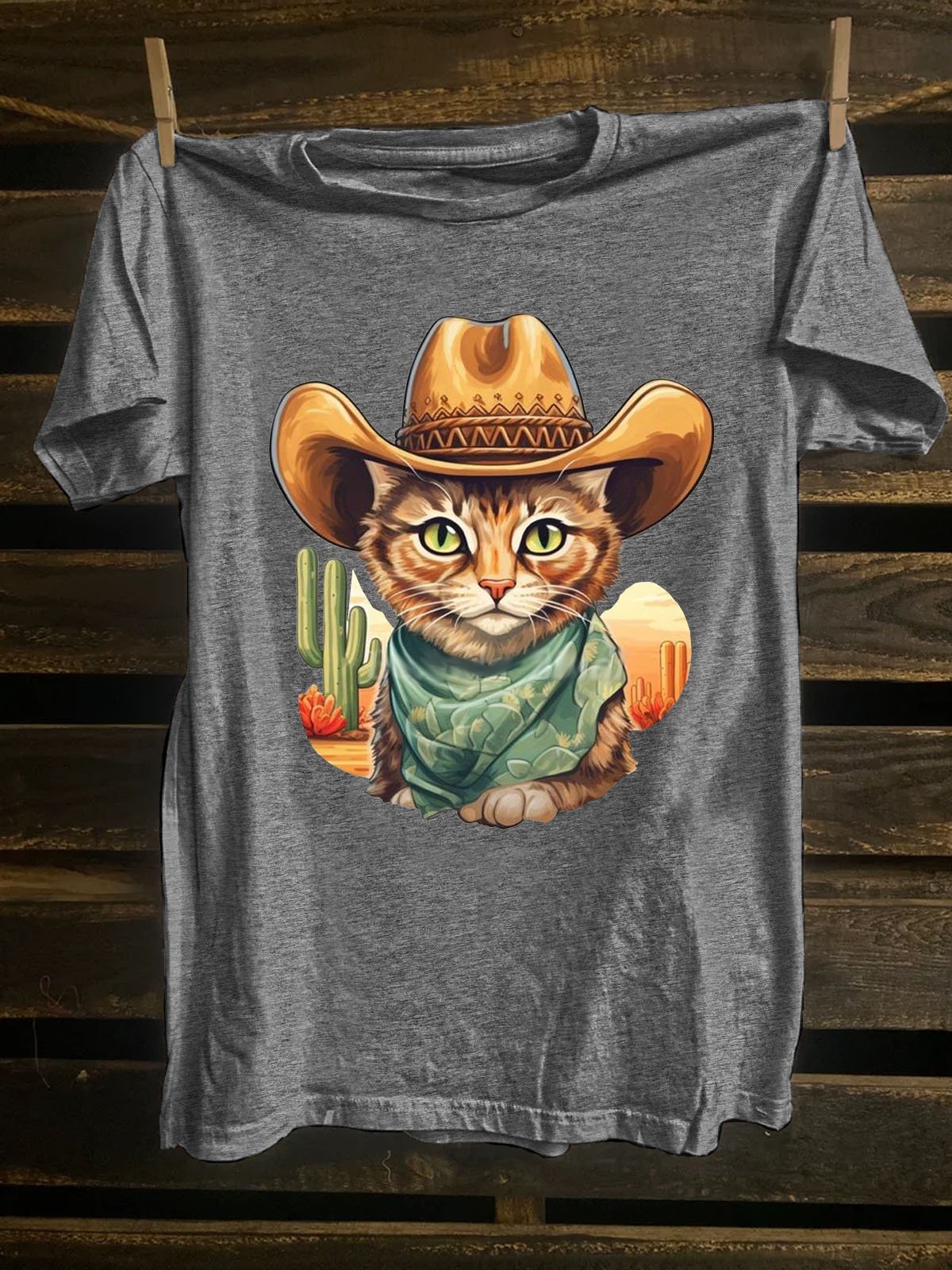 Funny Cat Printed Western Style Short Sleeve T-Shirt