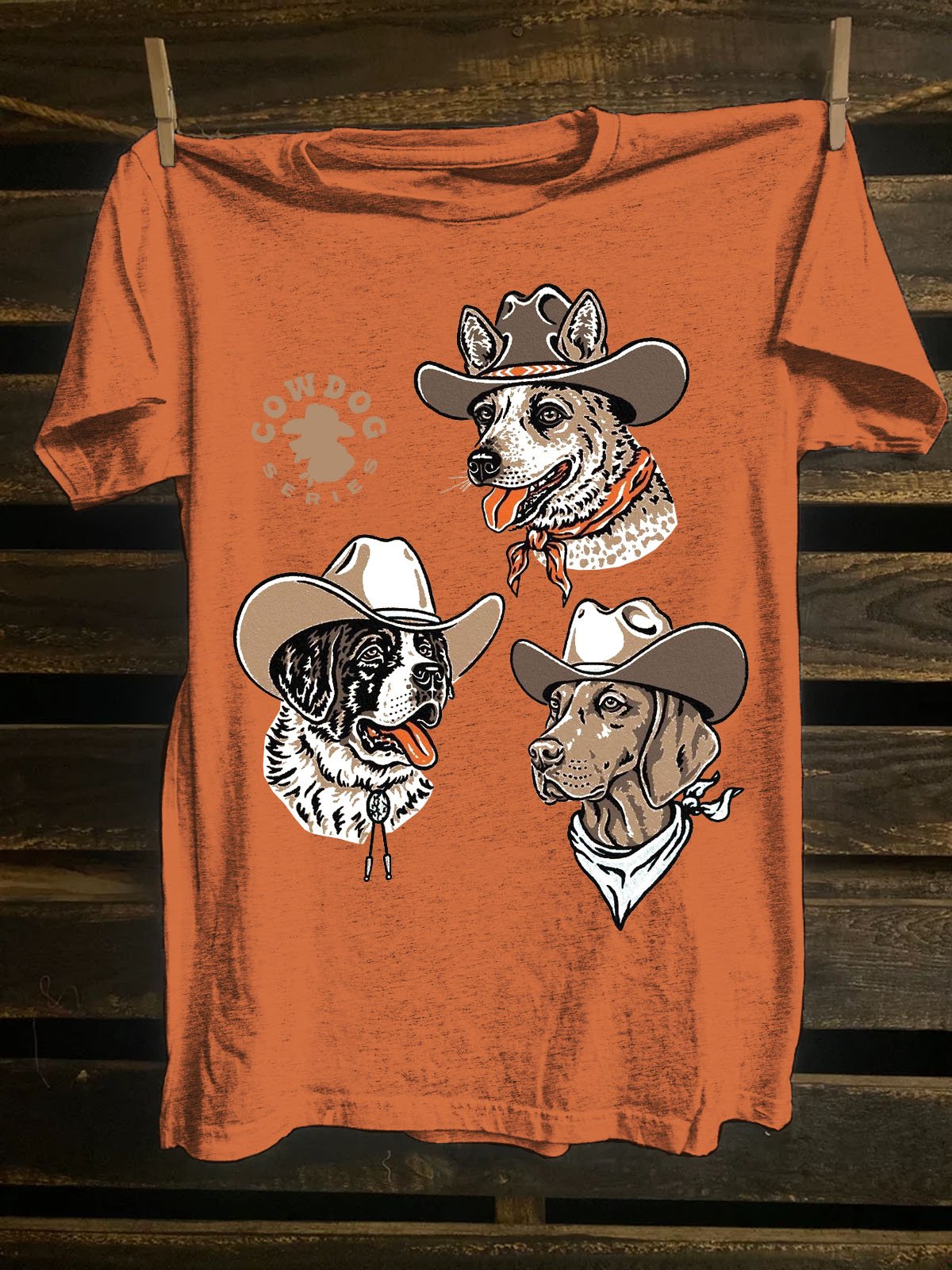 Funny Dog Printed  Western Style Cotton-Blend Crew Neck T-Shirt