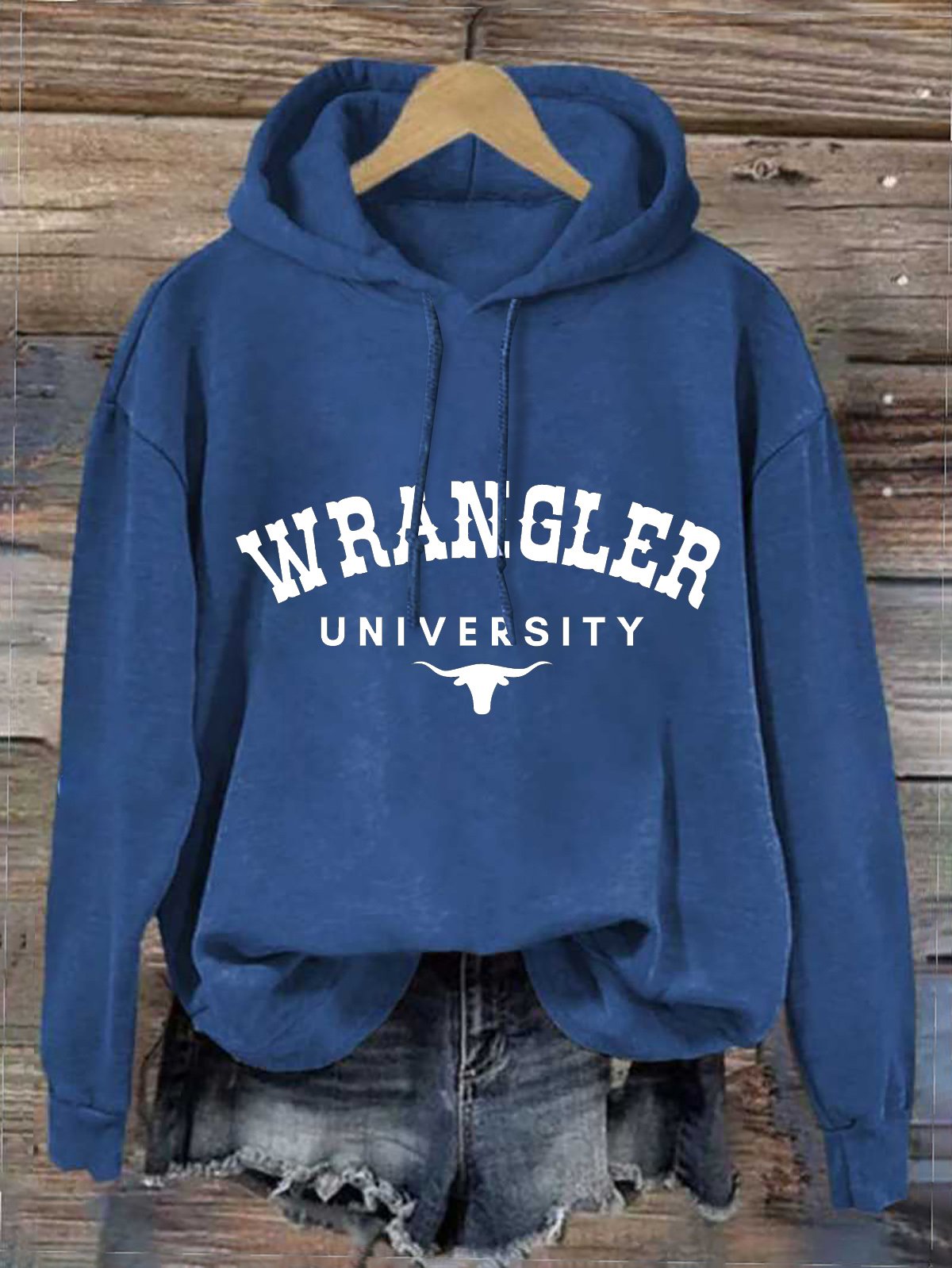 Western Style Wrangler University Cowgirl Cotton-Blend Letter Pattern Hoodie