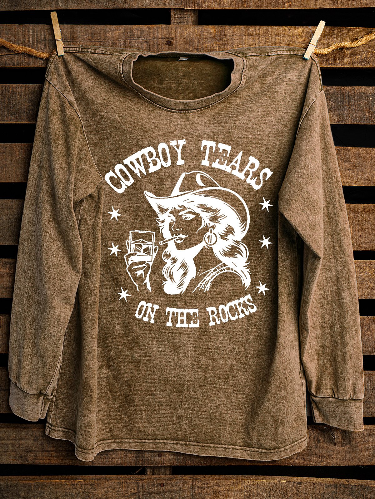 Western Style Distressing Cowgirl Tears On The Rocks Sweatshirt